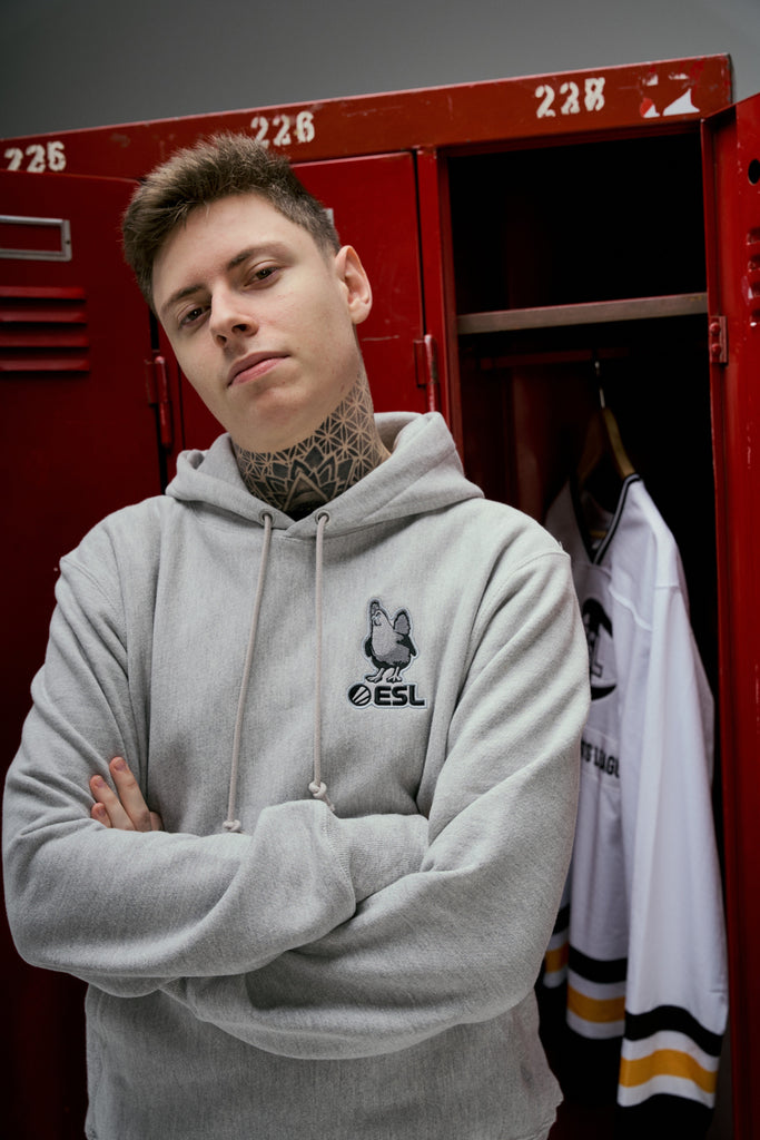 ESL x Champion Patch Pullover Hoodie Oxford Grey โ ESL Shop